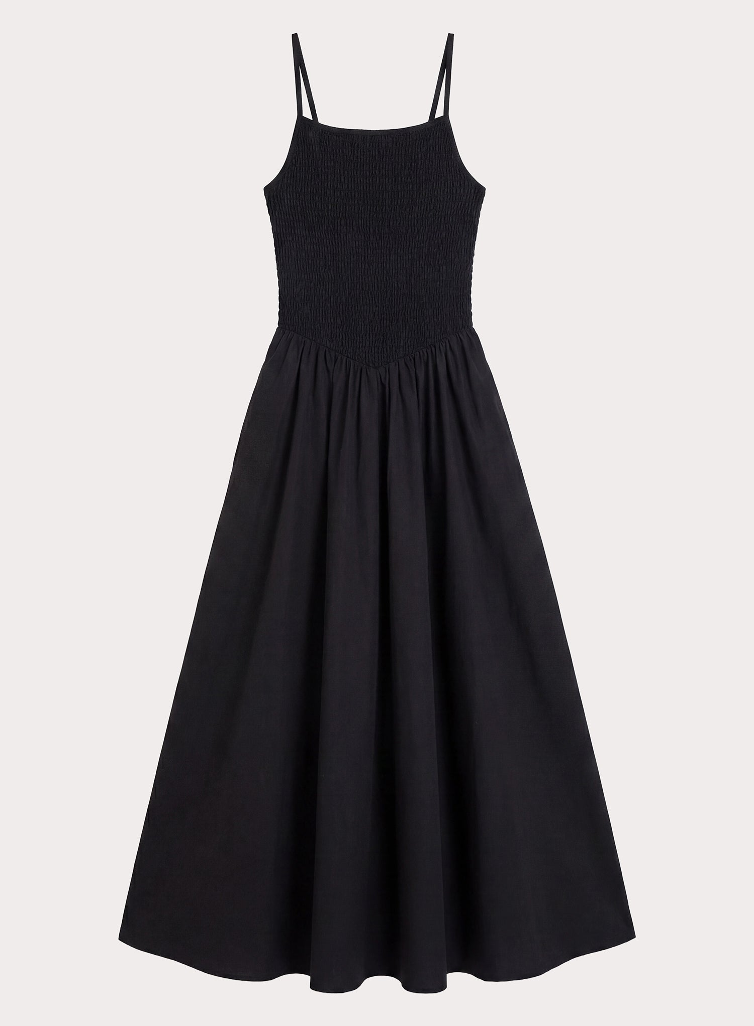 Black Shirred Cotton Maxi Dress- Milano